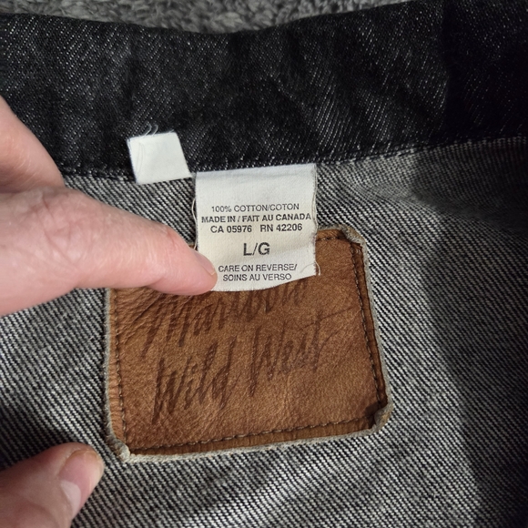 Vtg MARLBORO MAN Trucker Jacket Wild West Graphic Black Denim Jean L - Picture 5 of 13